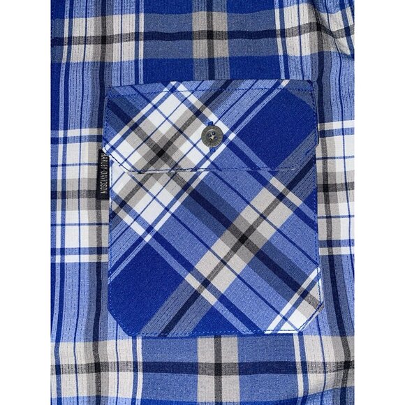 Harley Davidson Mens Blue Plaid Foundation Ripstop Button Front Shirt Large - Picture 2 of 5